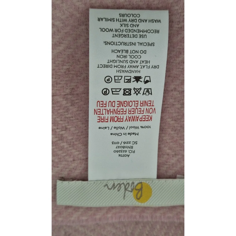 Boden Pink Burgundy Colorblock Herringbone 100% Wool Scarf Wrap Shawl A0774